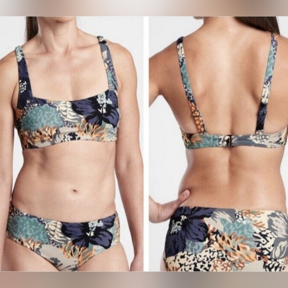 Athleta Bra Square Neck Printed Bikini Top Bora Bora Neutral Floral Print 40D/DD - Picture 7 of 16